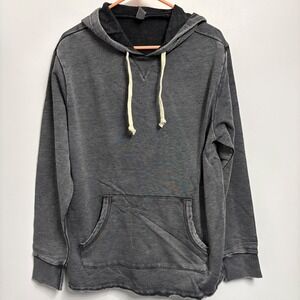 Alternative Apparel Men Medium Gray Acid Wash Raw Hem Pullover Hoodie Sweatshirt